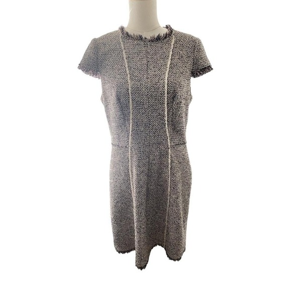 Rebecca Taylor Tweed Fringe Dress Size 12 Sleeve Fit & Flare - Picture 1 of 8